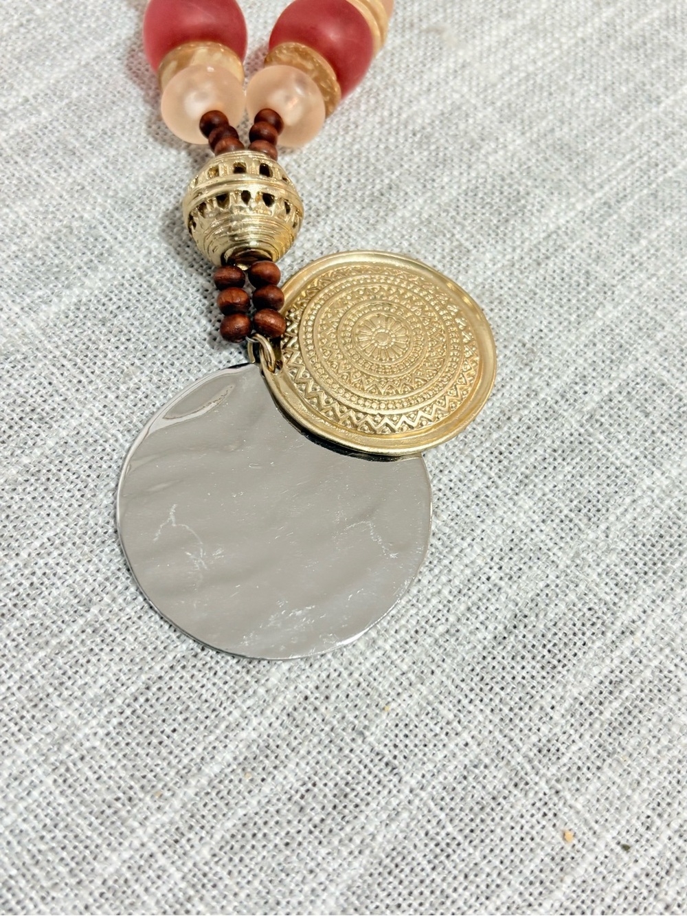 Chico's Coral, Peach and Gold Layered Pendant Necklace - Picture 6 of 9